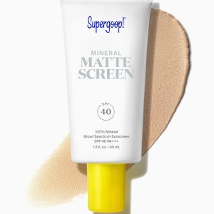 Supergoop! Mineral Matte Screen SPF 40 - 100% Mineral Oil-Free Sunscreen & Makeup Primer, Matte Finish for Oily Skin, Broad Spectrum Protection