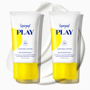 Supergoop! PLAY Everyday Lotion SPF 50 2-Pack (2.4 oz each) - Face & Body Sunscreen with Sunflower Extract, Water & Sweat Resistant, Reef-Safe