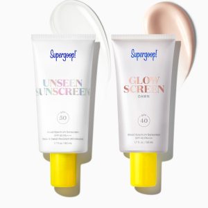 Supergoop! Unseen & Glowscreen SPF Duo - SPF 50 Invisible Primer + SPF 40 Tinted Sunscreen, 2-Pack Face Protection Set